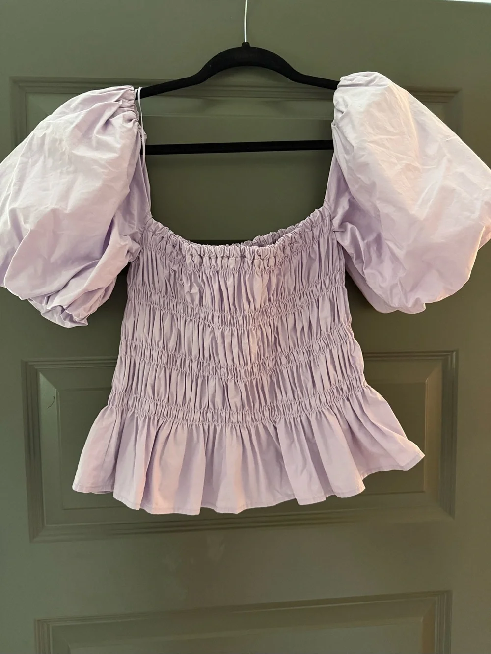 Astr the label Savine Lavender Smocked Puff-Sleeve Peplum Top